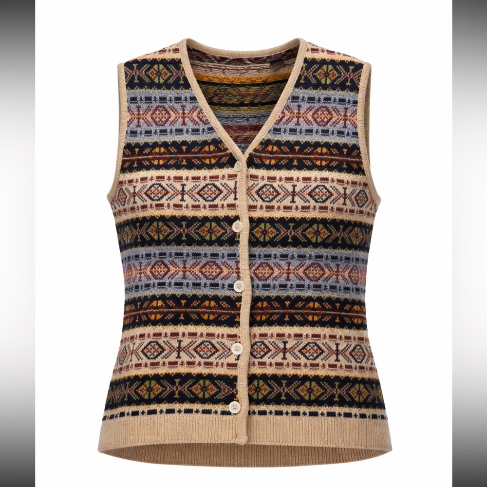 Vintage Liz Claiborne Lizsport Fair Isle Knit Button-Front Sweater Vest Size M